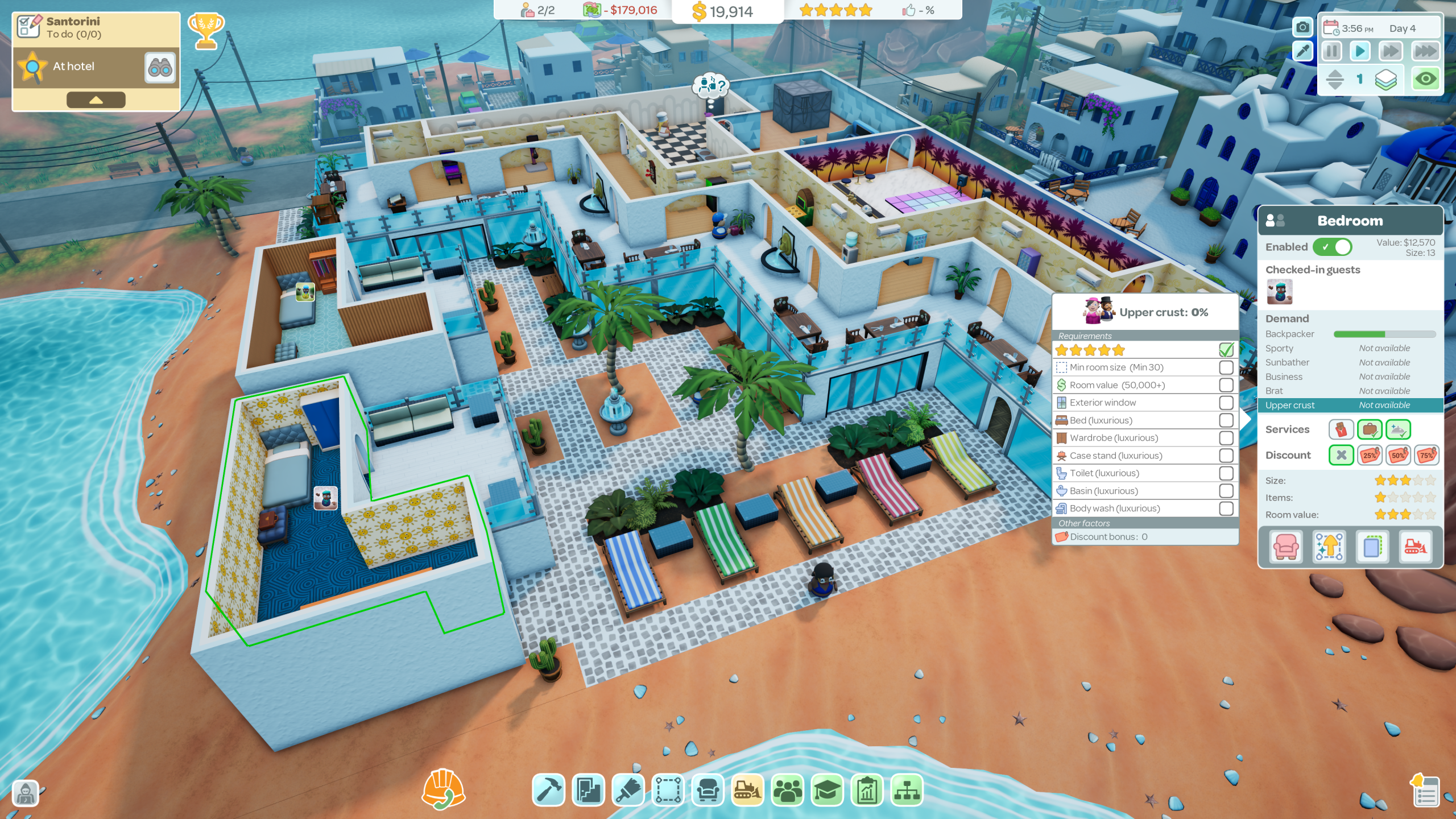 Hotel Architect room demand screen on Steam PC